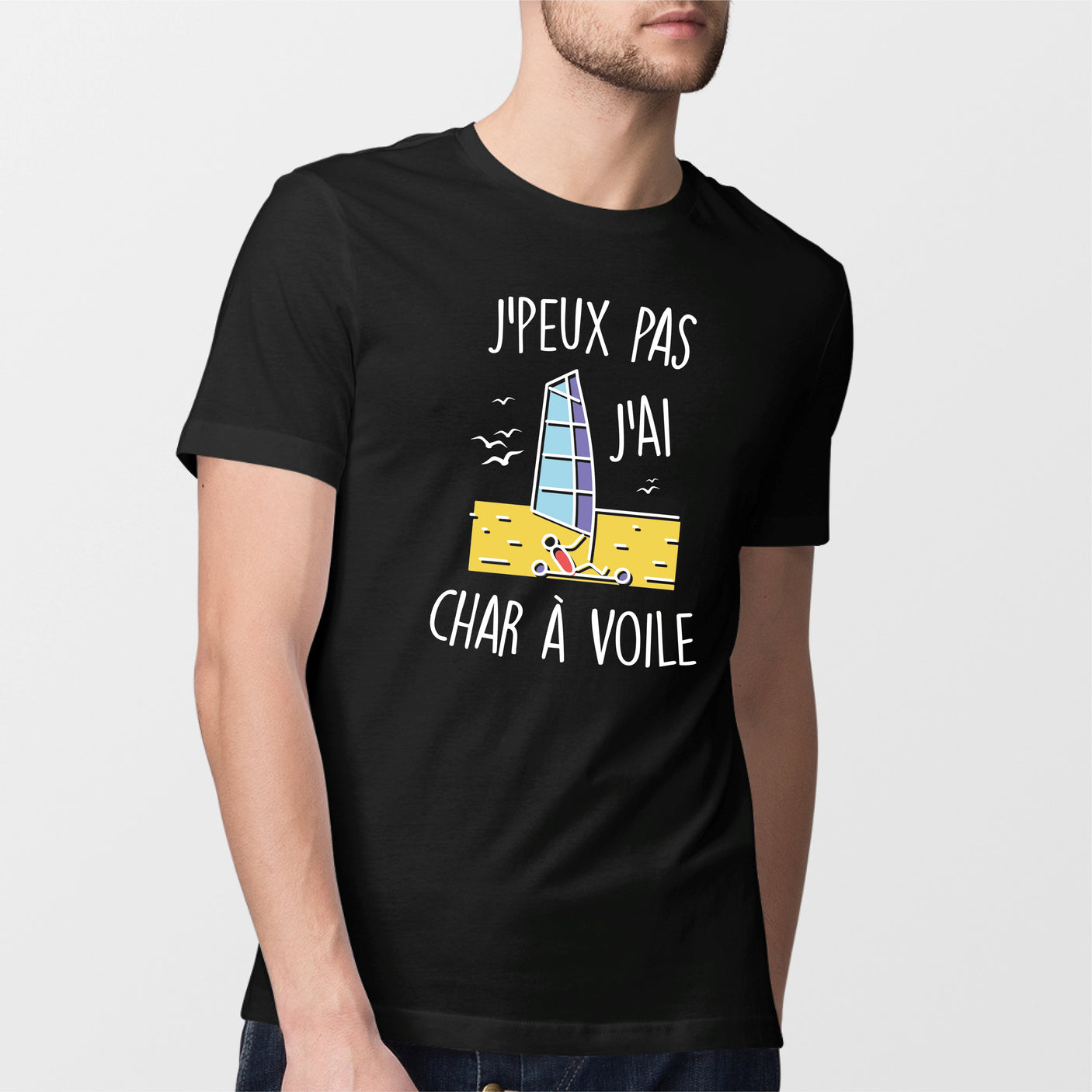 T-Shirt Homme J'peux pas j'ai char à voile Noir