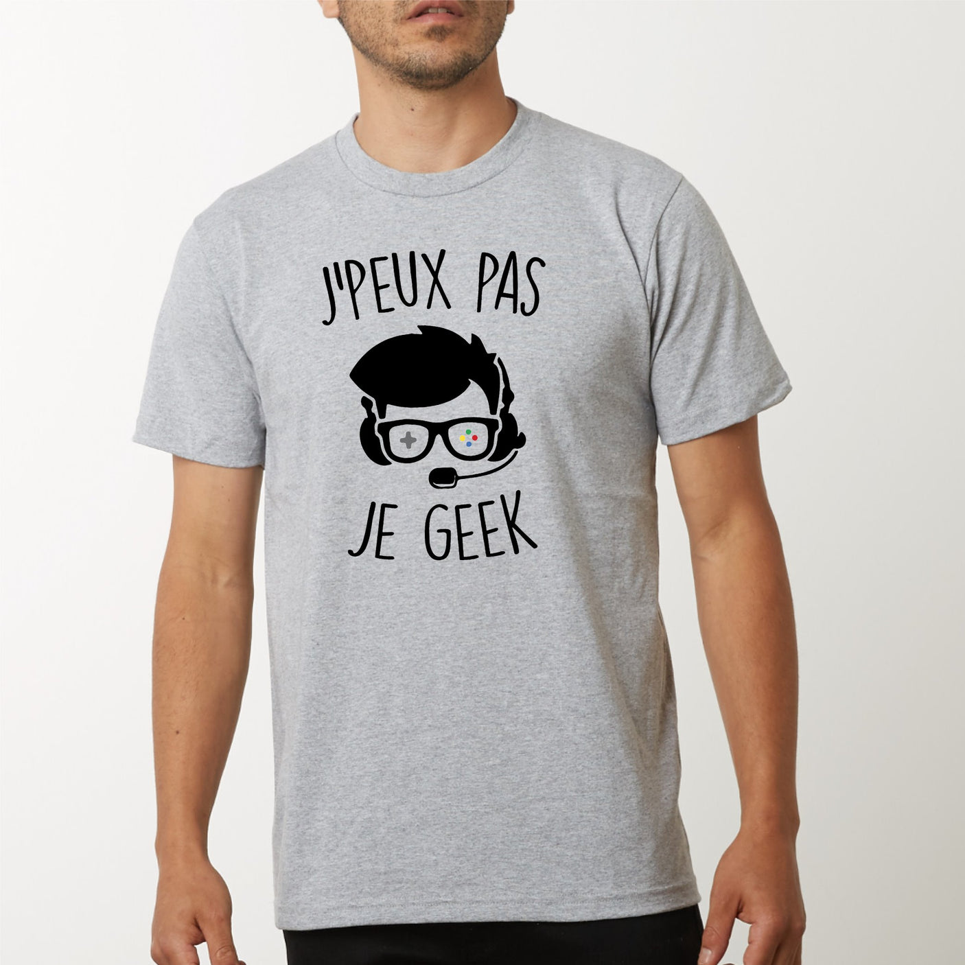 T-Shirt Homme J'peux pas je geek Gris