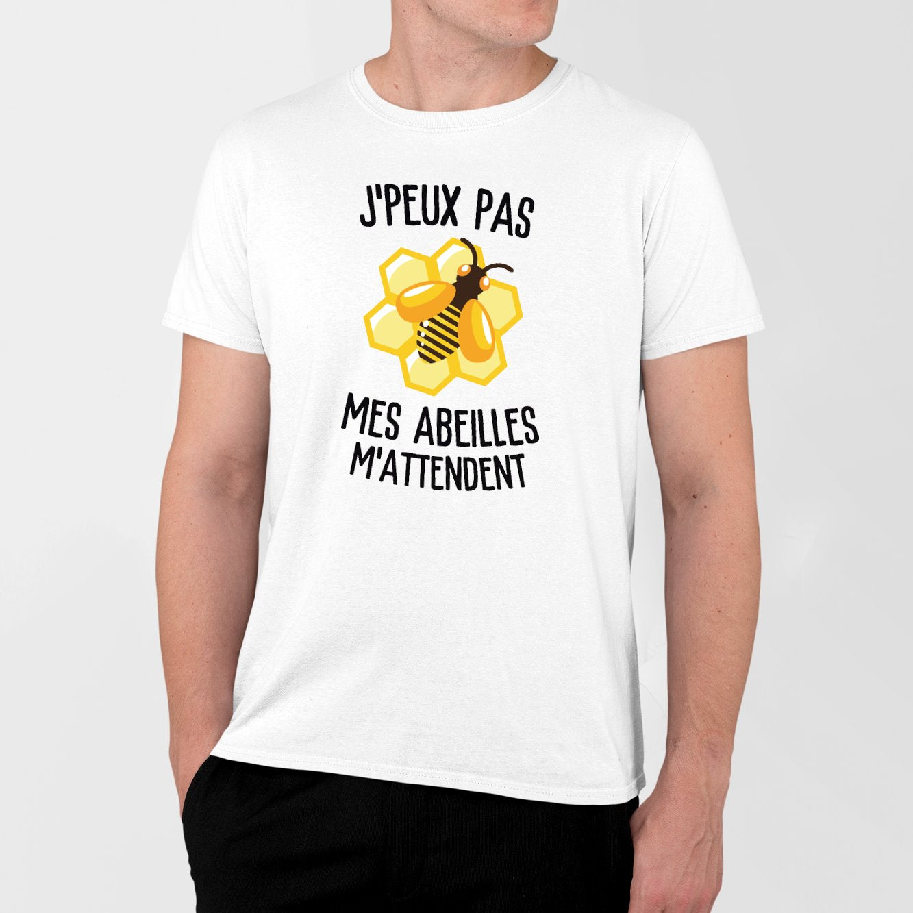 T-Shirt Homme J'peux pas mes abeilles m'attendent Blanc