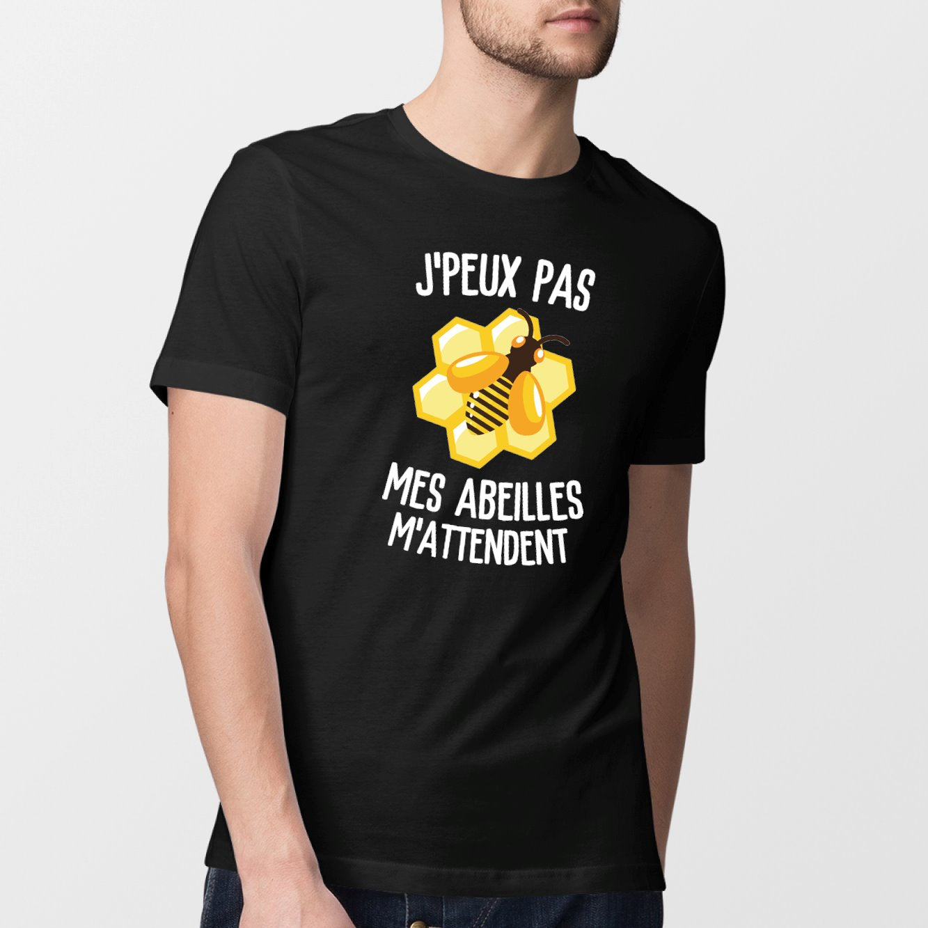 T-Shirt Homme J'peux pas mes abeilles m'attendent Noir