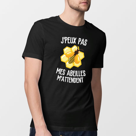 T-Shirt Homme J'peux pas mes abeilles m'attendent Noir