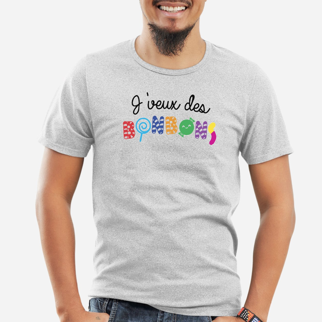 T-Shirt Homme J'veux des bonbons Gris