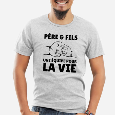 T-Shirt Homme Père et fils une équipe pour la vie Gris