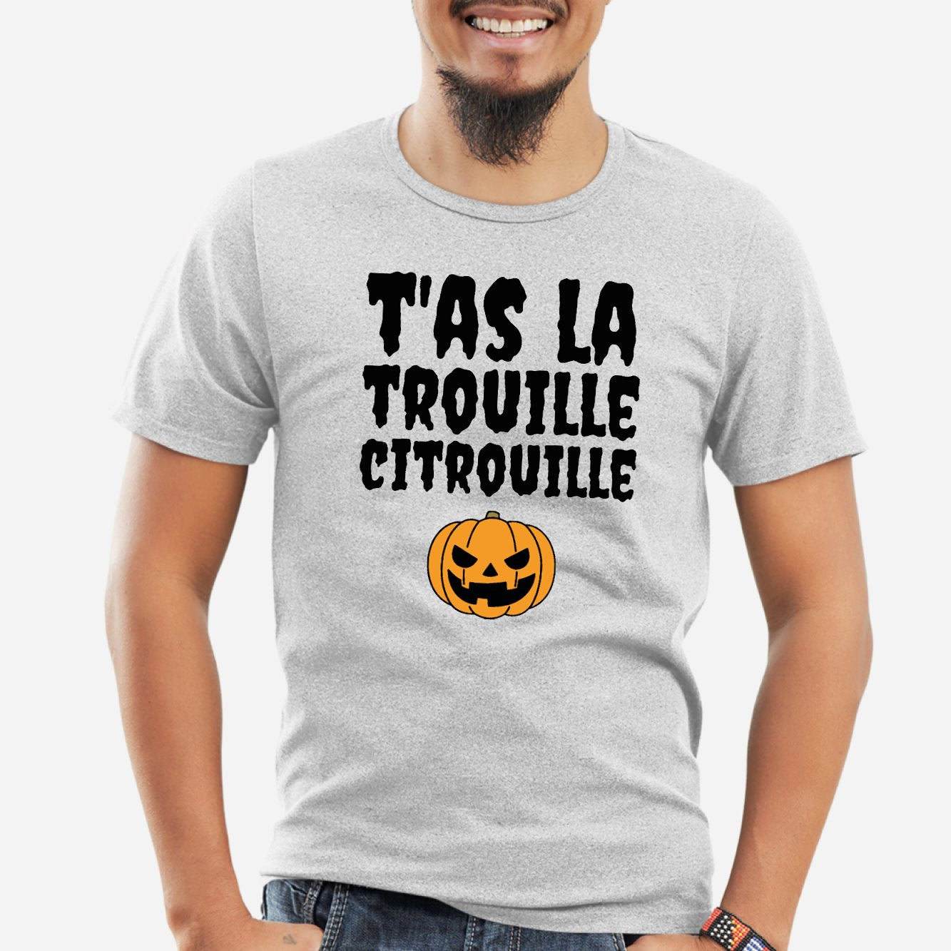 T-Shirt Homme T'as la trouille citrouille Gris