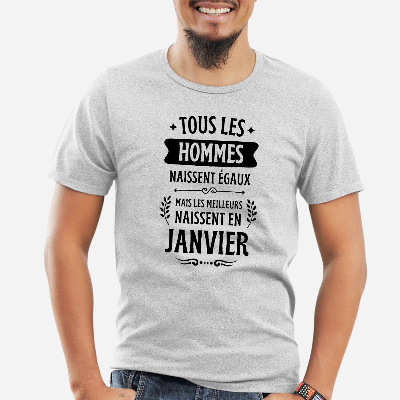 T-Shirt Homme Tous les hommes naissent égaux les meilleurs en janvier Gris