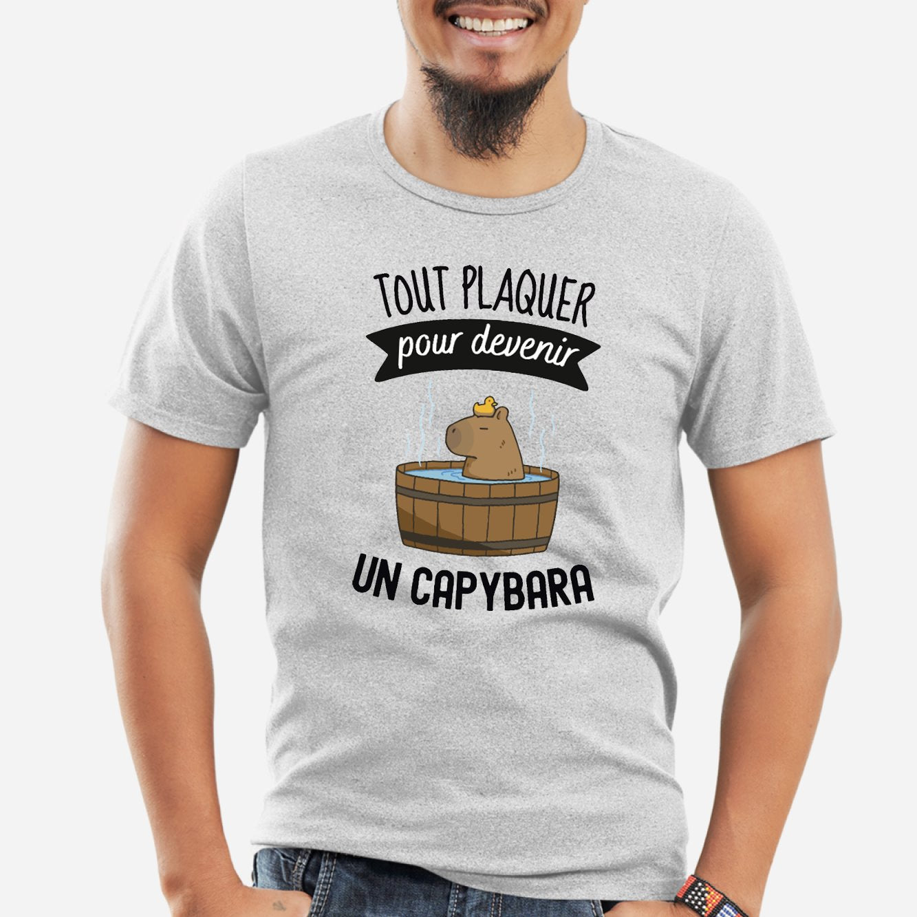 T-Shirt Homme Tout plaquer pour devenir un capybara Gris