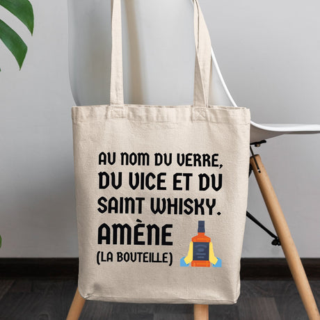 Tote bag Au nom du verre du vice et du saint whisky Beige