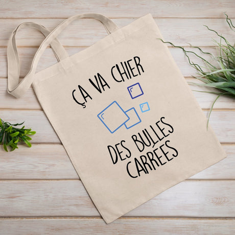 Tote bag Ça va chier des bulles carrées Blanc