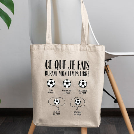 Tote bag Ce que je fais durant mon temps libre Foot Blanc