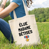 Tote bag Élue madame bêtises Beige