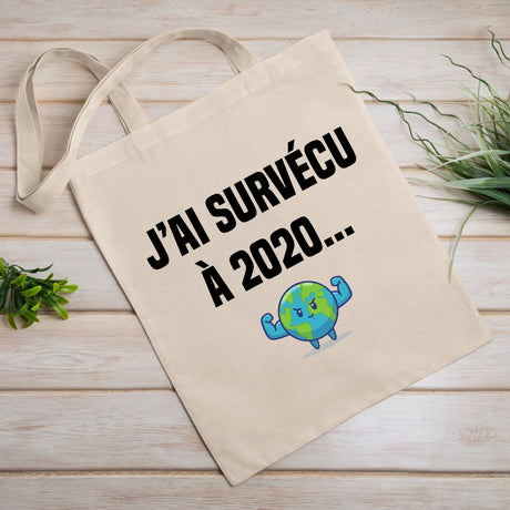 Tote bag J'ai survécu à 2020 Blanc