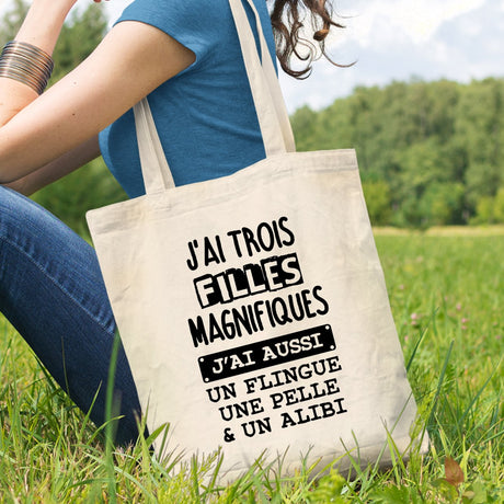 Tote bag J'ai trois filles magnifiques Beige