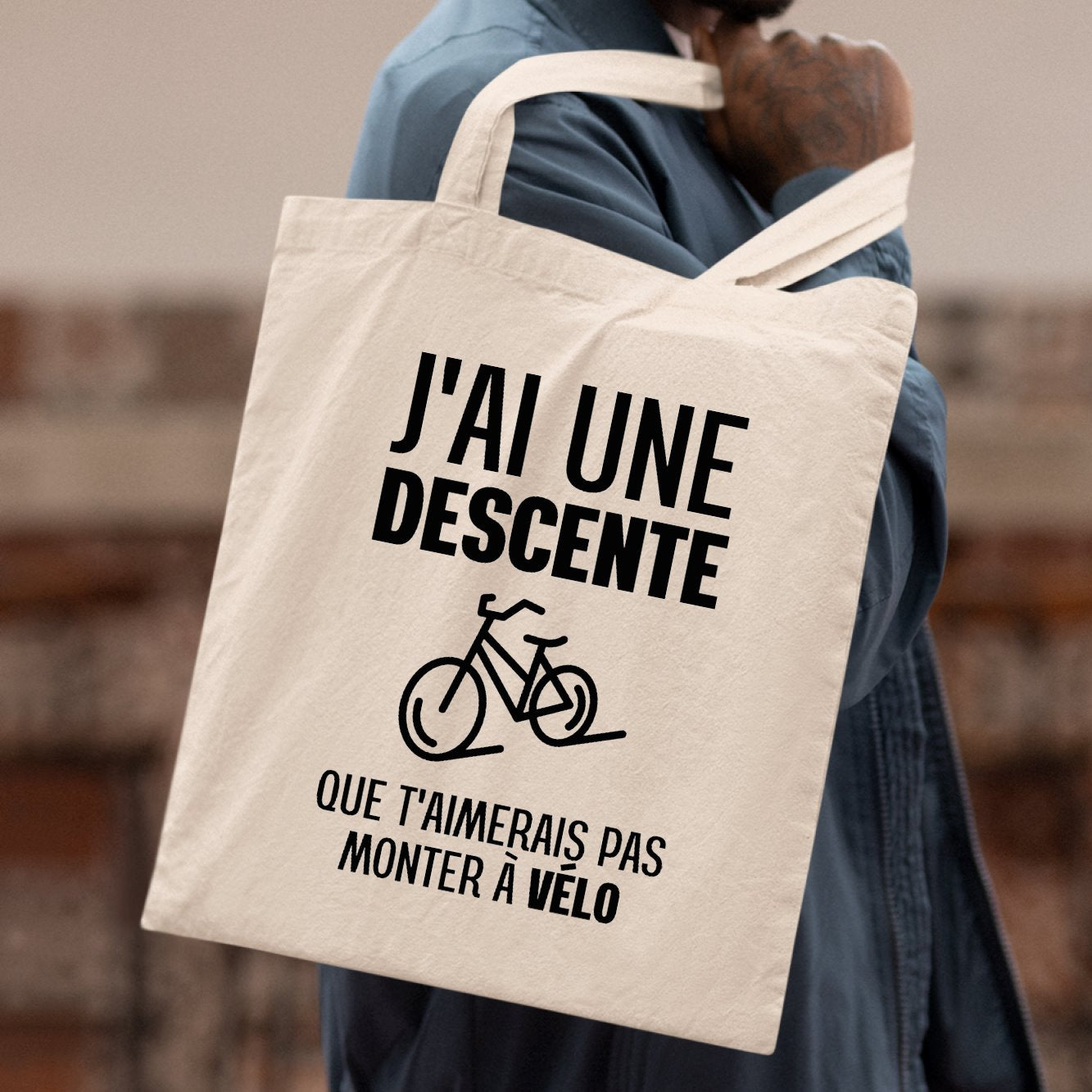 Tote bag J'ai une descente que t'aimerais pas monter à vélo Blanc