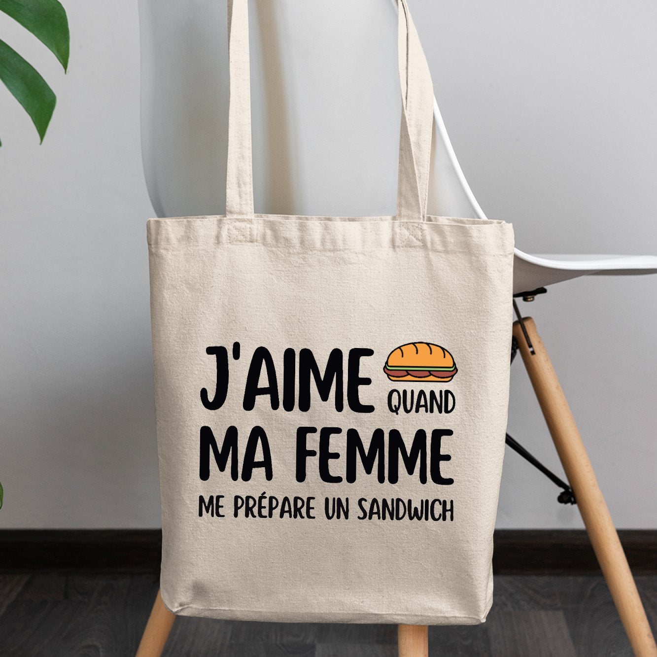 Tote bag J'aime quand ma femme me prépare un sandwich Blanc