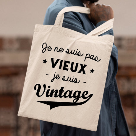 Tote bag Je ne suis pas vieux je suis vintage Beige