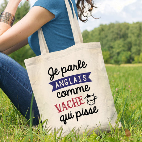 Tote bag Je parle anglais comme vache qui pisse Blanc