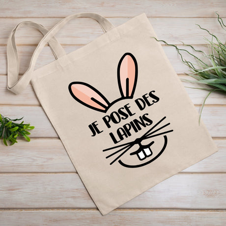 Tote bag Je pose des lapins Blanc