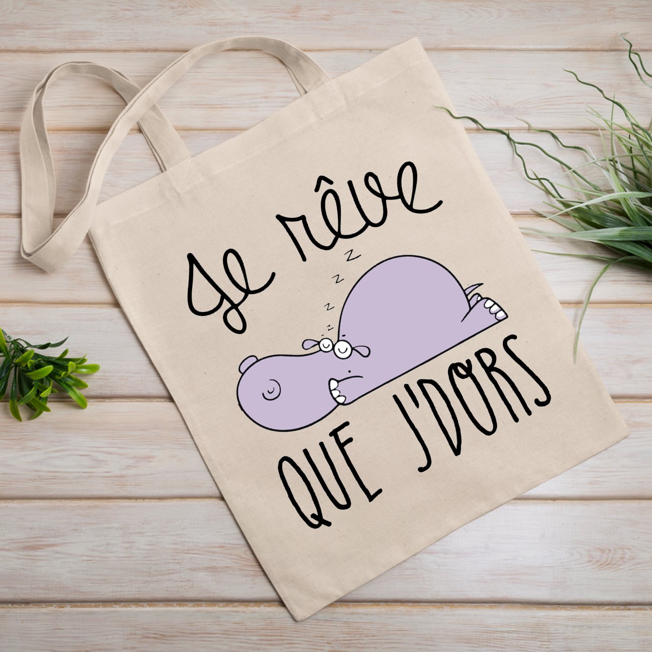 Tote bag Je rêve que je dors Beige