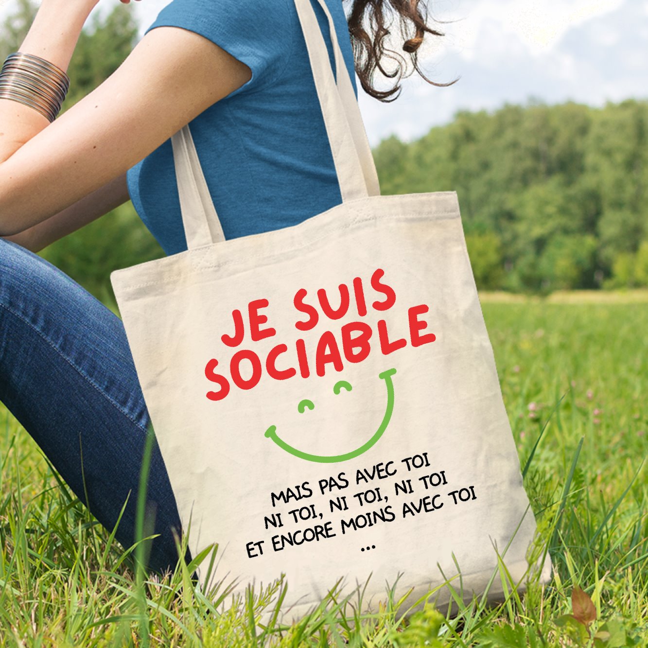 Tote bag Je suis sociable mais pas avec toi Blanc