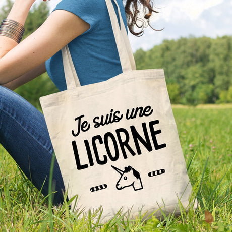 Tote bag Je suis une licorne Beige