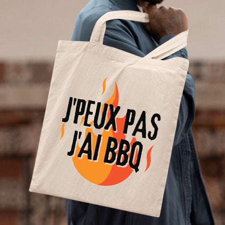 Tote bag J'peux pas j'ai barbecue Beige