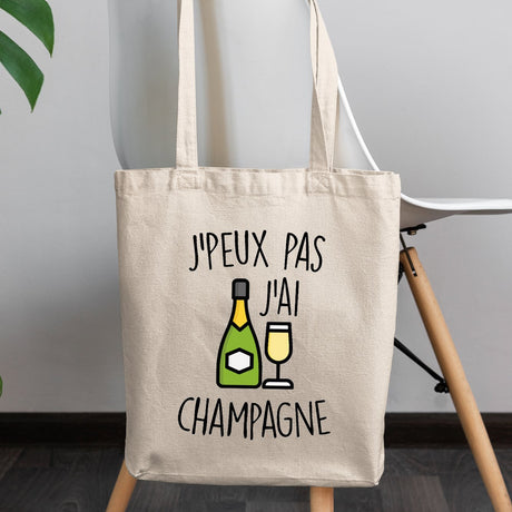 Tote bag J'peux pas j'ai champagne Blanc