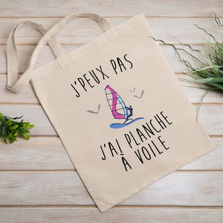 Tote bag J'peux pas j'ai planche à voile Blanc