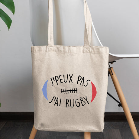 Tote bag J'peux pas j'ai rugby Beige