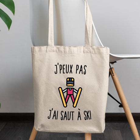 Tote bag J'peux pas j'ai saut à ski Beige