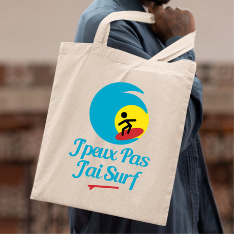 Tote bag J'peux pas j'ai surf Blanc