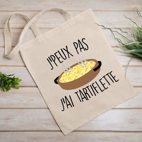 Tote bag J'peux pas j'ai tartiflette Blanc