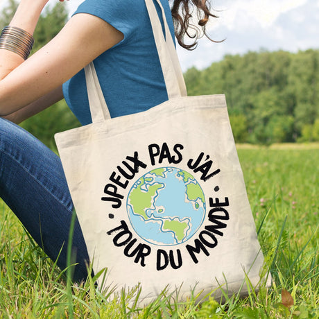 Tote bag J'peux pas j'ai tour du monde Beige