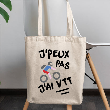 Tote bag J'peux pas j'ai VTT Blanc