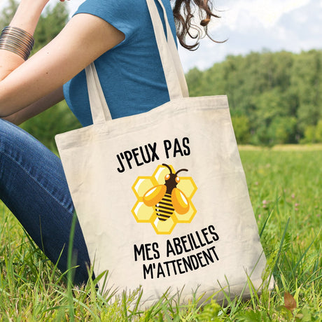 Tote bag J'peux pas mes abeilles m'attendent Beige