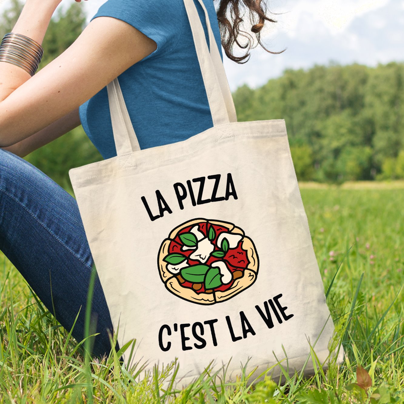 Tote bag La pizza c'est la vie Blanc