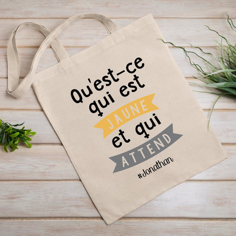 Tote bag Qu'est-ce qui est jaune Jonathan Beige