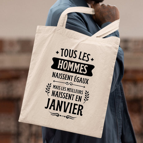 Tote bag Tous les hommes naissent égaux les meilleurs en janvier Beige