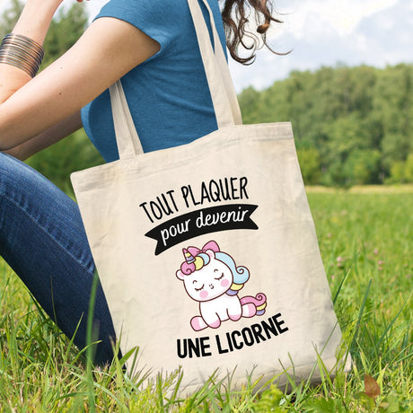 Tote bag Tout plaquer pour devenir une licorne Beige